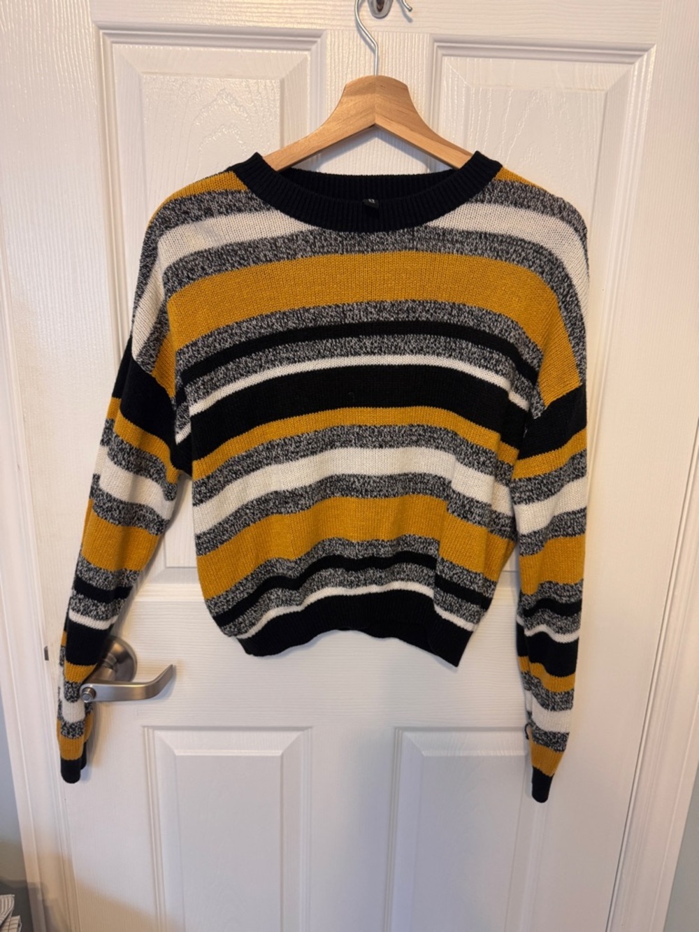H&M Striped Knit Sweater in Mustard, Black & White